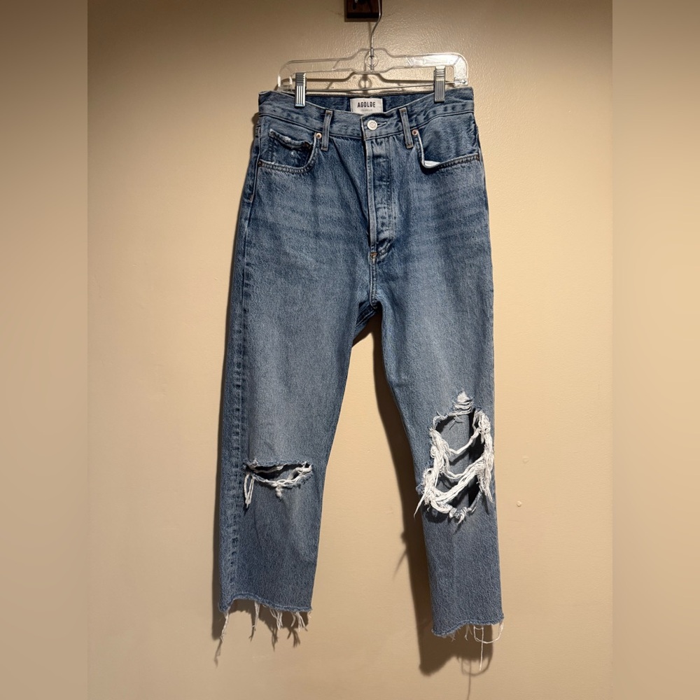 Agolde Blue Distressed Ankle Jeans